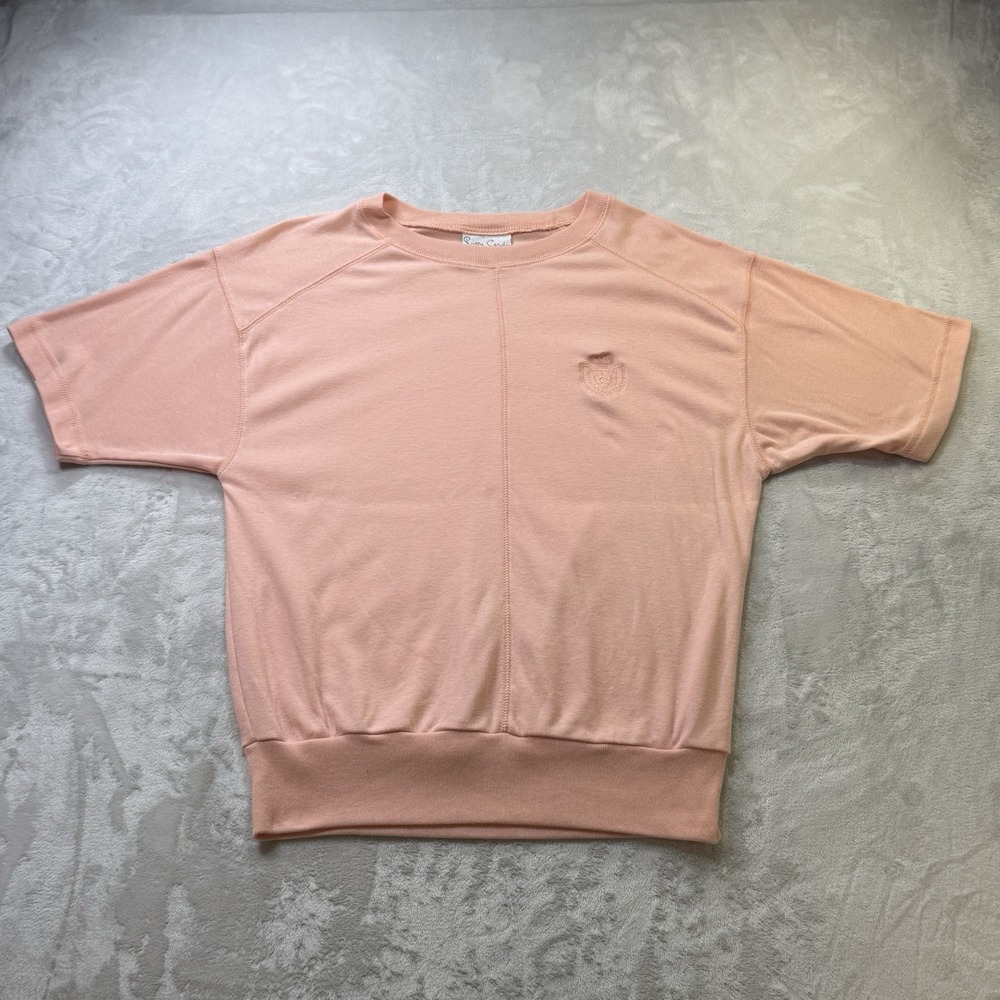 Vintage 70s Pierre Cardin Sweatshirt Women's M Pink Short Sleeve‎ Crest Logo